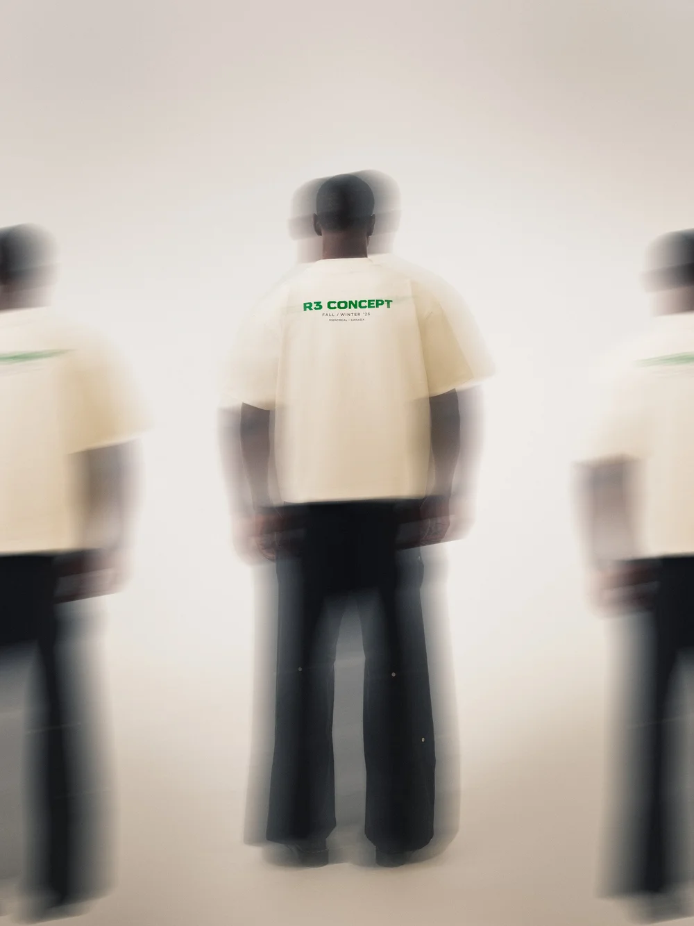Cream R3 CONCEPT T-shirt back print framed by figures in motion