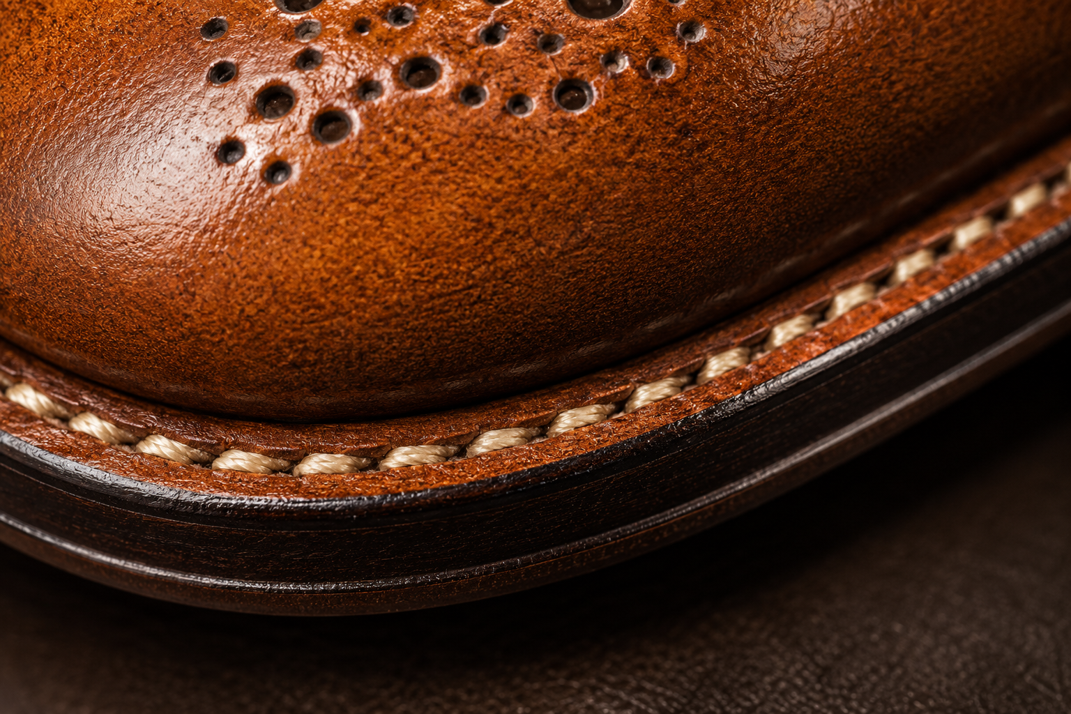 Sandstone Tan upper meeting welt macro