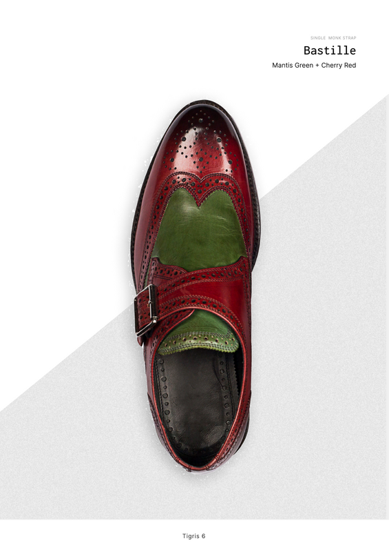 Bastille as catalogued — the studio reference for the Mantis Green + Cherry Red wingtip single monk on the Tigris 6 last