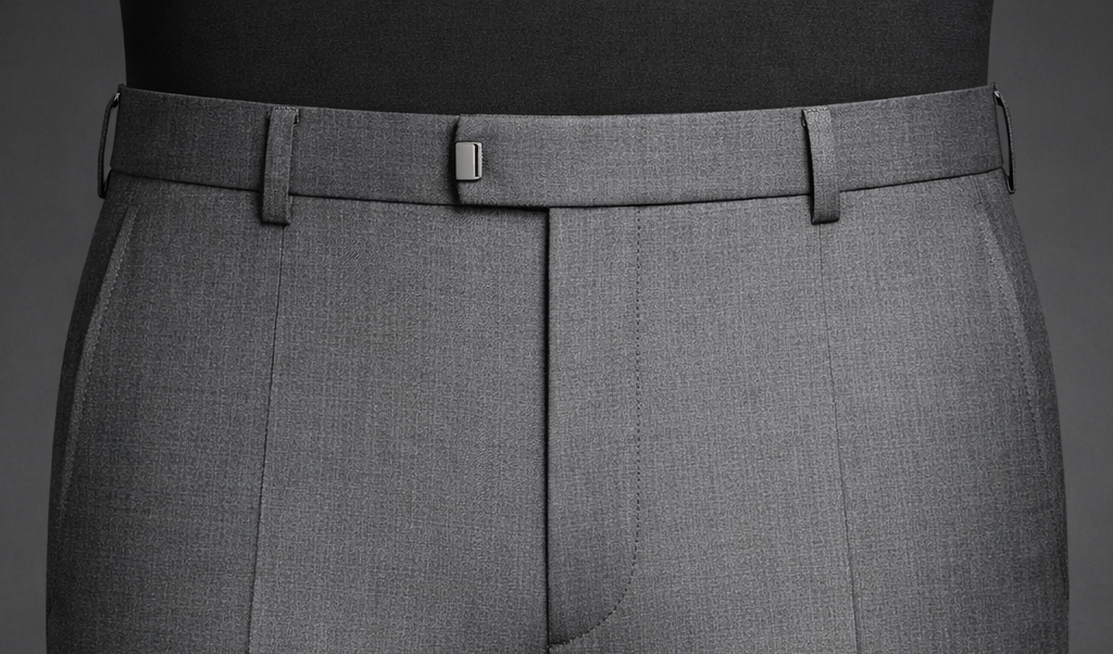 Trouser waistband with belt loops — standard closure for wearing with a belt
