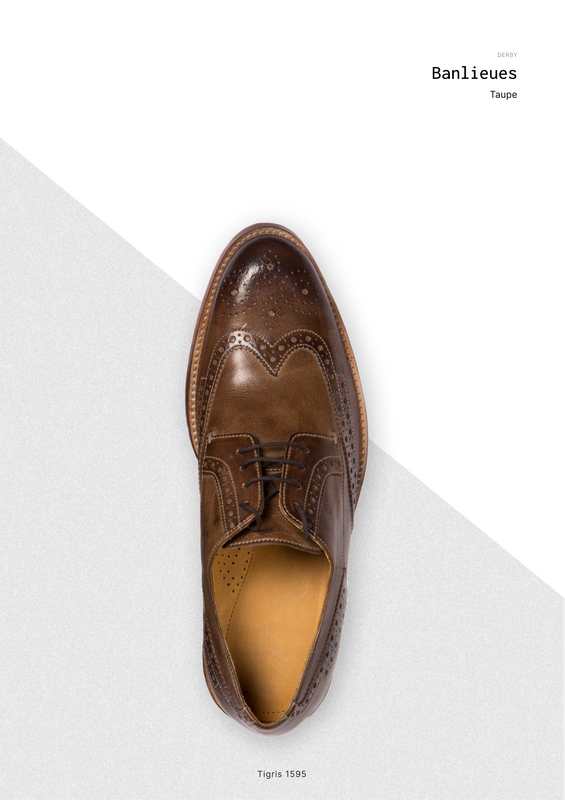 Banlieues as catalogued — the studio reference for the Taupe pebble-grain full-brogue derby on the Tigris 1595 last