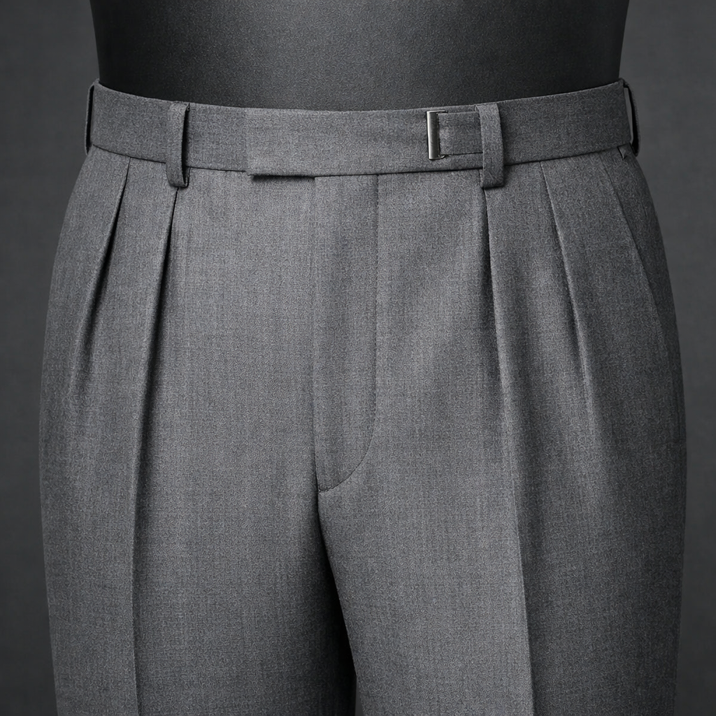 Double pleat suit trousers with two folds on each side for a generous classic cut with elegant drape