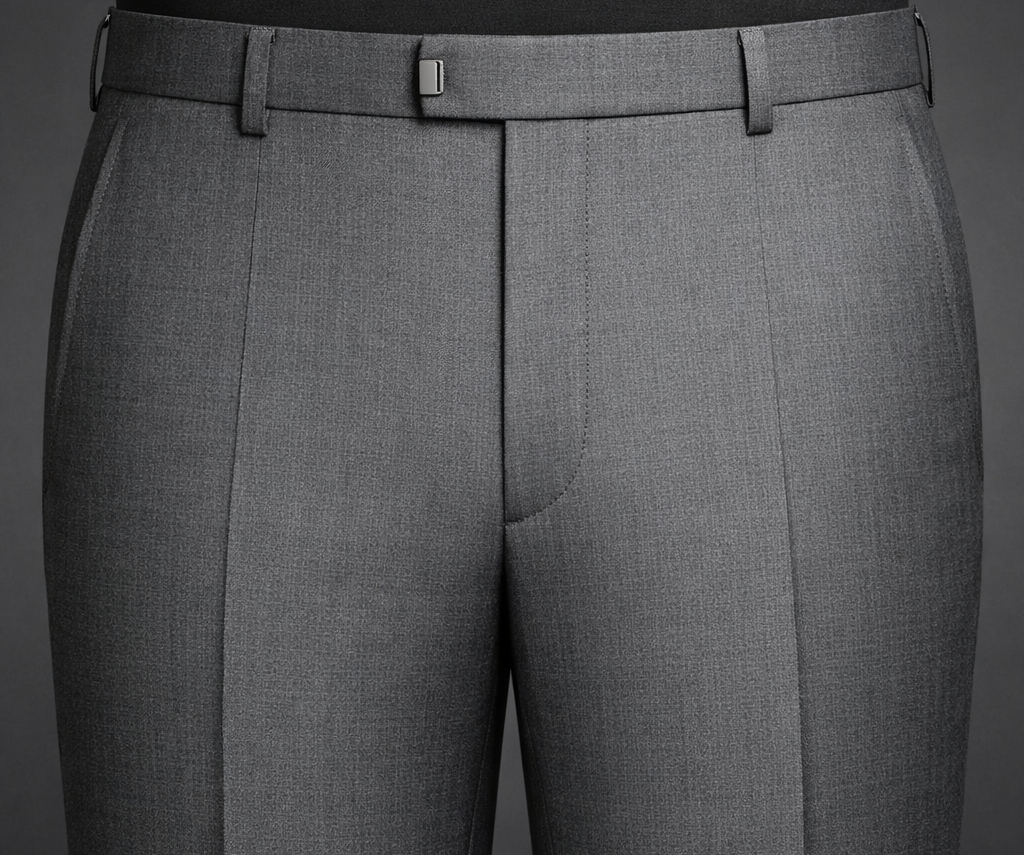 Flat front suit trousers with no pleats for a clean, modern and slim silhouette