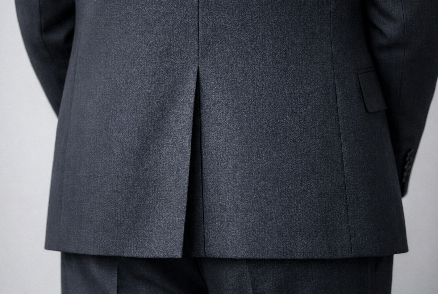Single vent at the back of a suit jacket — one centre slit for easy movement