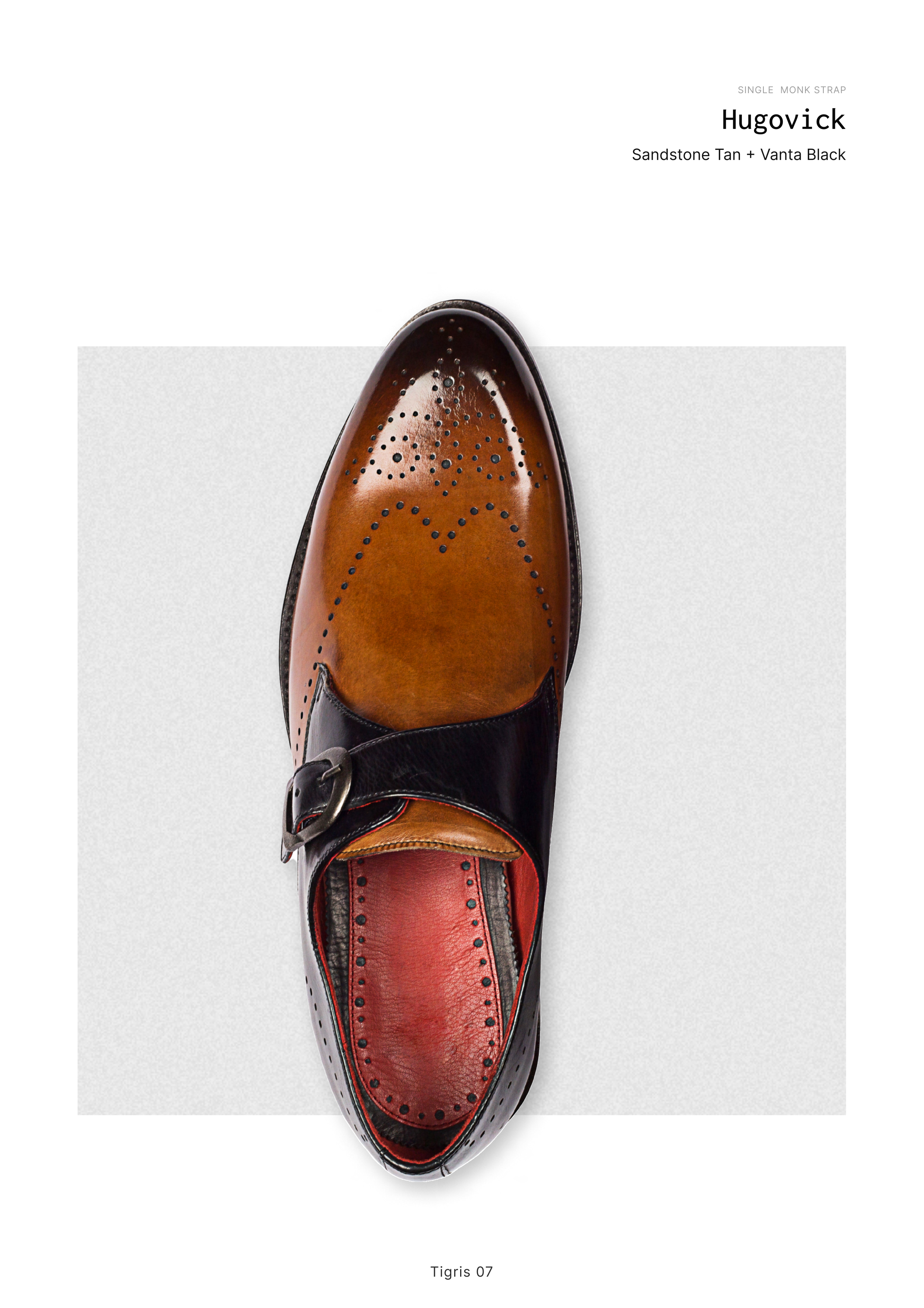 Hugovick as catalogued — the studio reference for the Sandstone Tan + Vanta Black wingtip single monk on the Tigris 07 last