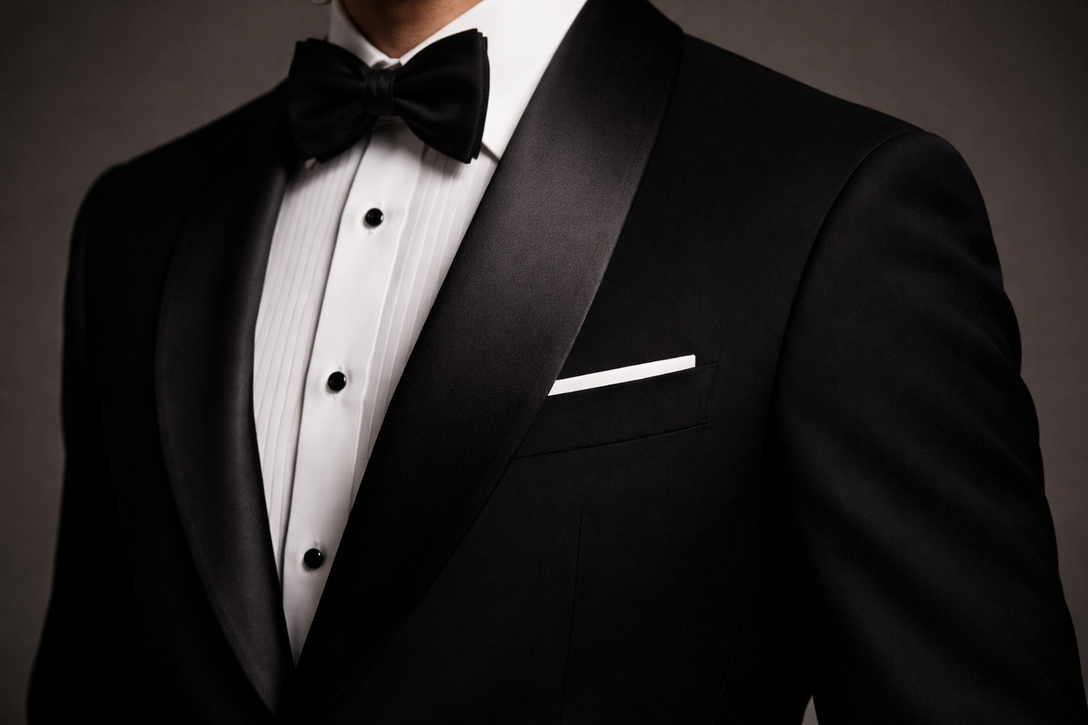 Shawl lapel suit style with smooth rounded curve from collar to button — the classic evening wear and tuxedo lapel
