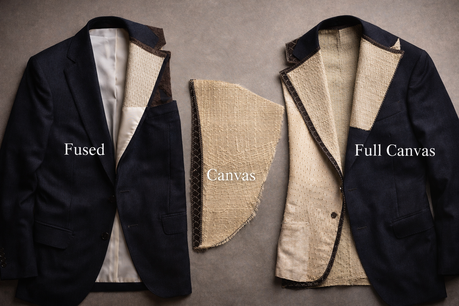 Full canvas, half canvas, fused — jacket chest panel construction detail