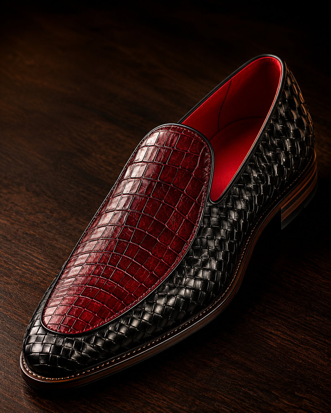 Ellis Slip-On, Cherry Red + Vanta Black (Weave) — Kuban 302 last