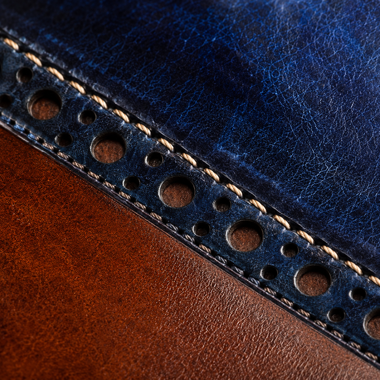 Brown + blue W-seam brogue macro