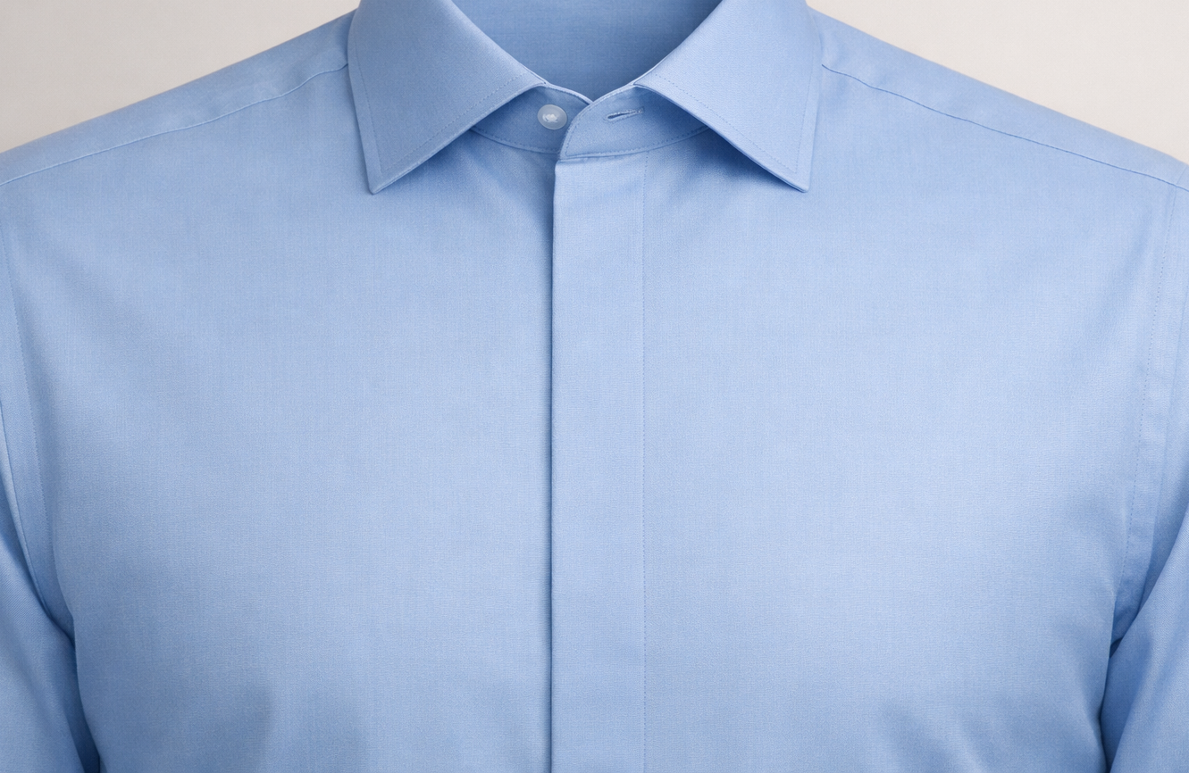 Concealed placket shirt with hidden buttons — sleek uninterrupted front for formal and evening wear
