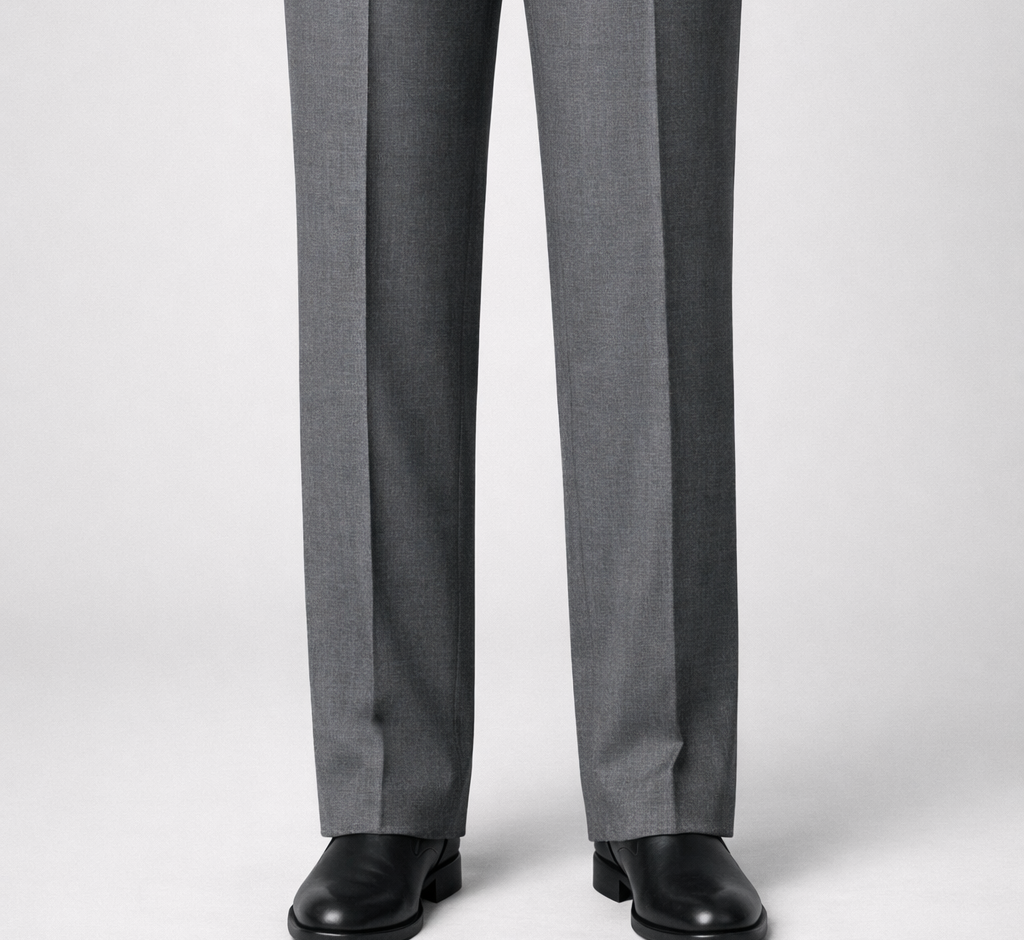 Straight fit suit trousers with consistent width from thigh to hem — the most versatile and classic trouser cut