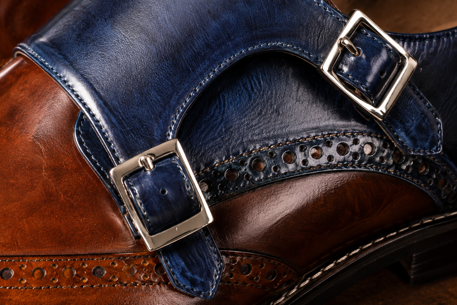 Twin buckle + monk strap macro