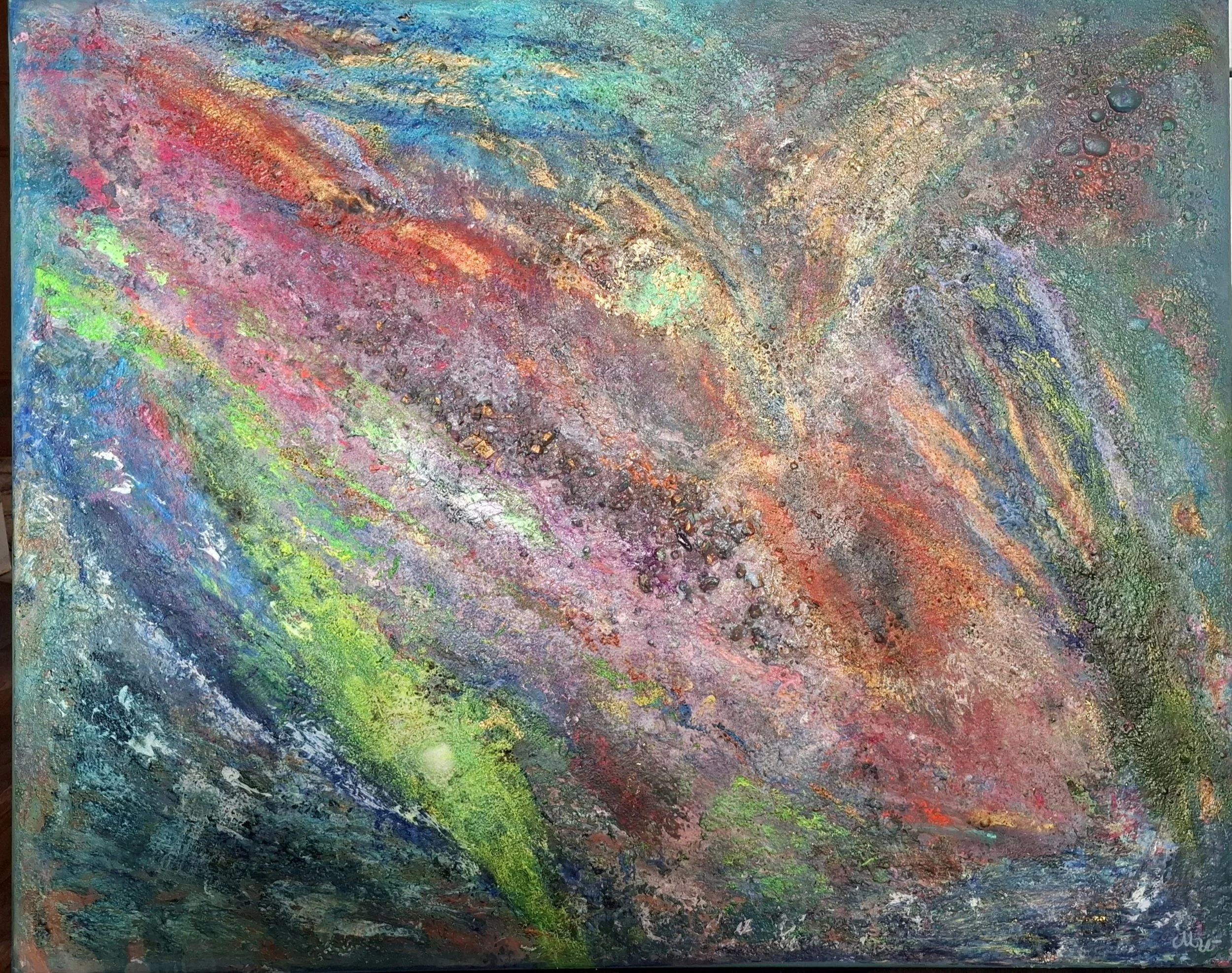 Impact der Sedimentströme von Markus Willems – relief und pigmente, abstrakte Mixed-Media-Strukturkunst, 100 × 80 cm