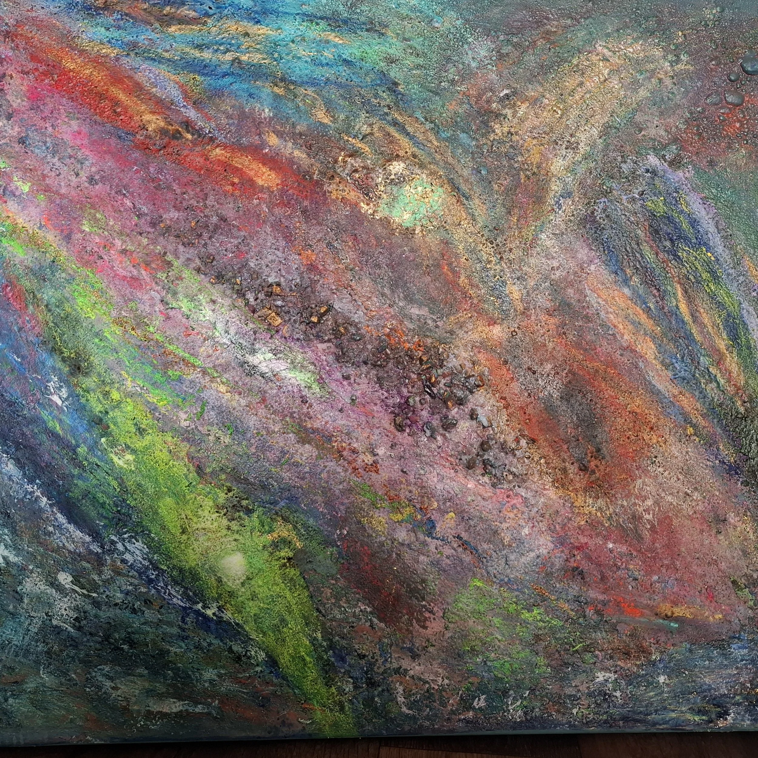 Impact der Sedimentströme von Markus Willems – sedimentdetails, abstrakte Mixed-Media-Strukturkunst, 100 × 80 cm