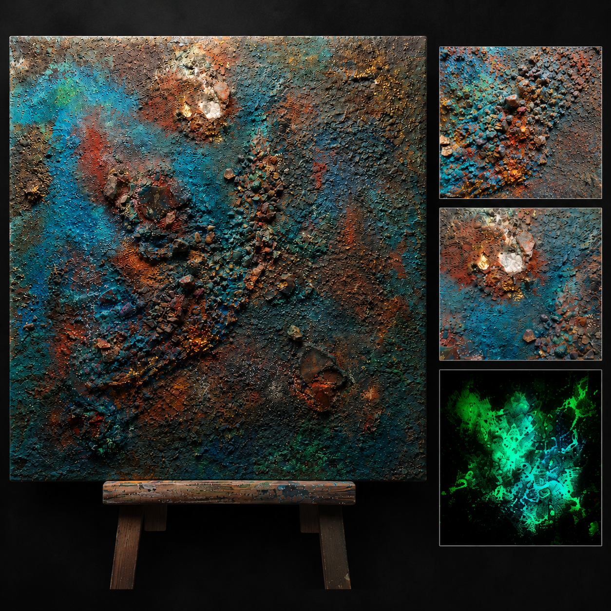 Das geheime Sediment unter der Erosion von Markus Willems, 50 × 50 cm Mixed Media, aktuelle Präsentationsansicht