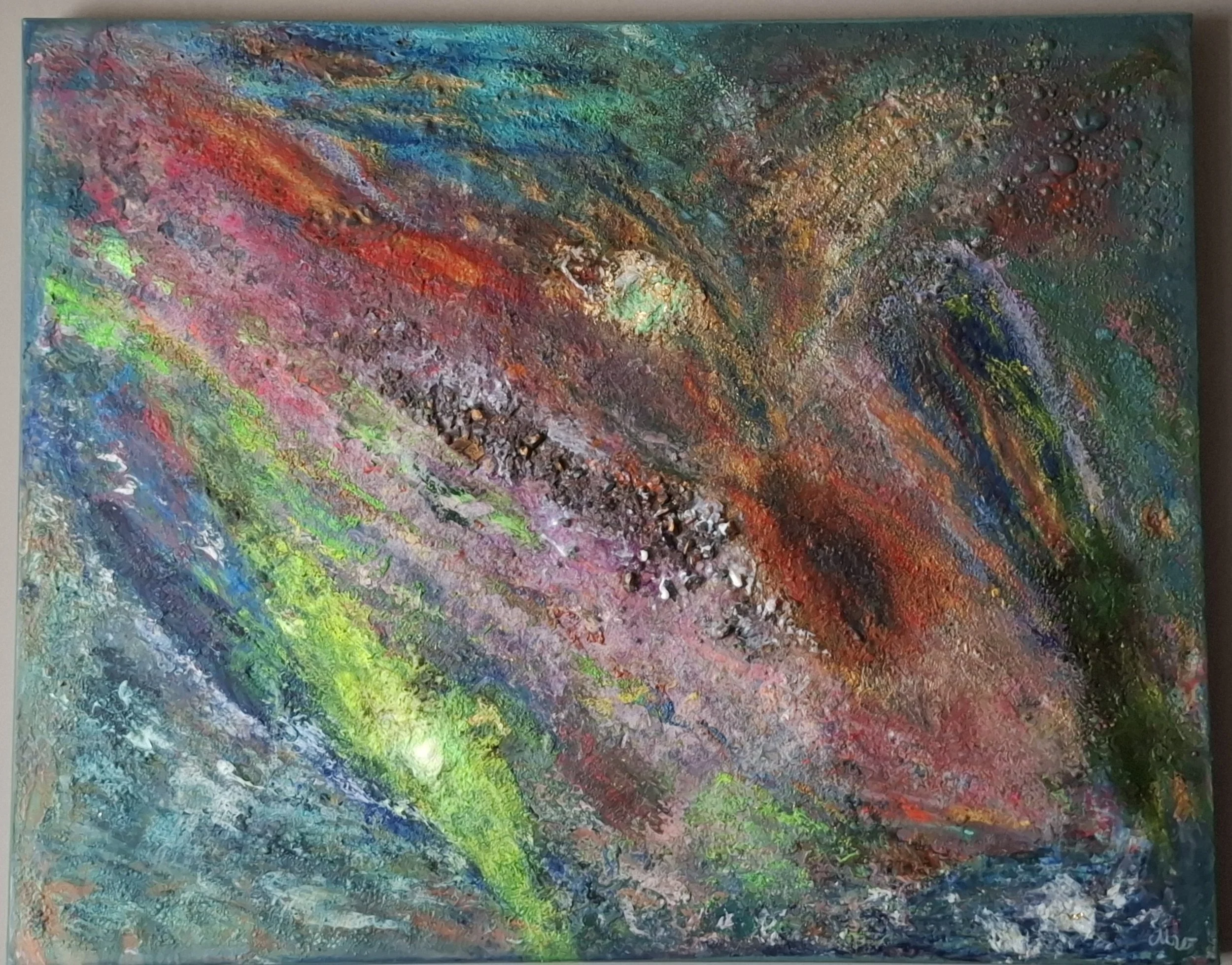 Impact der Sedimentströme von Markus Willems – ausstellung, abstrakte Mixed-Media-Strukturkunst, 100 × 80 cm