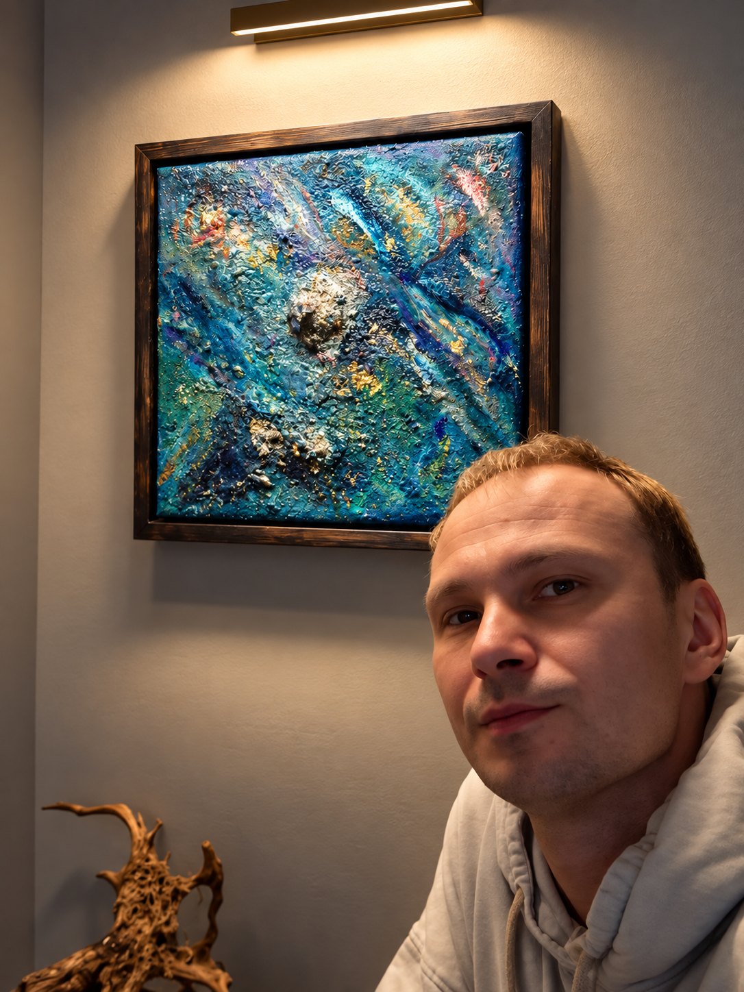Sediment des Polarlichtes von Markus Willems – gerahmtes 30 × 30 cm Mixed-Media-Original
