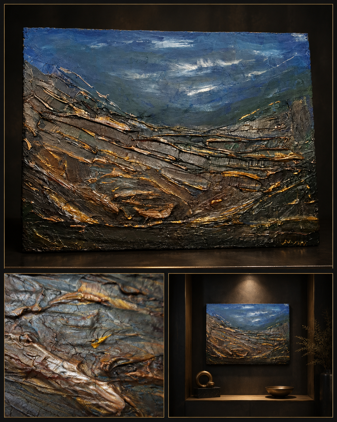 Erosionsfeld · abstrakte Reliefarbeit von Markus Willems Köln · 40×30 cm Mixed Media · haptische Materialoberfläche mit verdichteter Erosionsstruktur und Sedimenttiefe · kleine Originalkunst kaufen Köln 2026