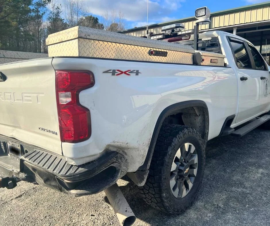 Chevy 2500 rear and bed repair — before