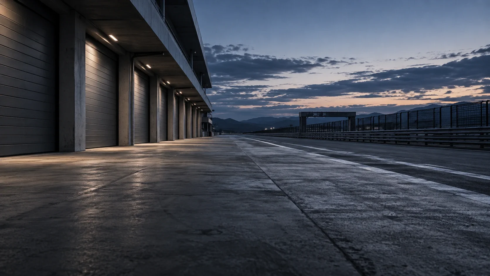 Atmospheric concept image of an empty pit lane