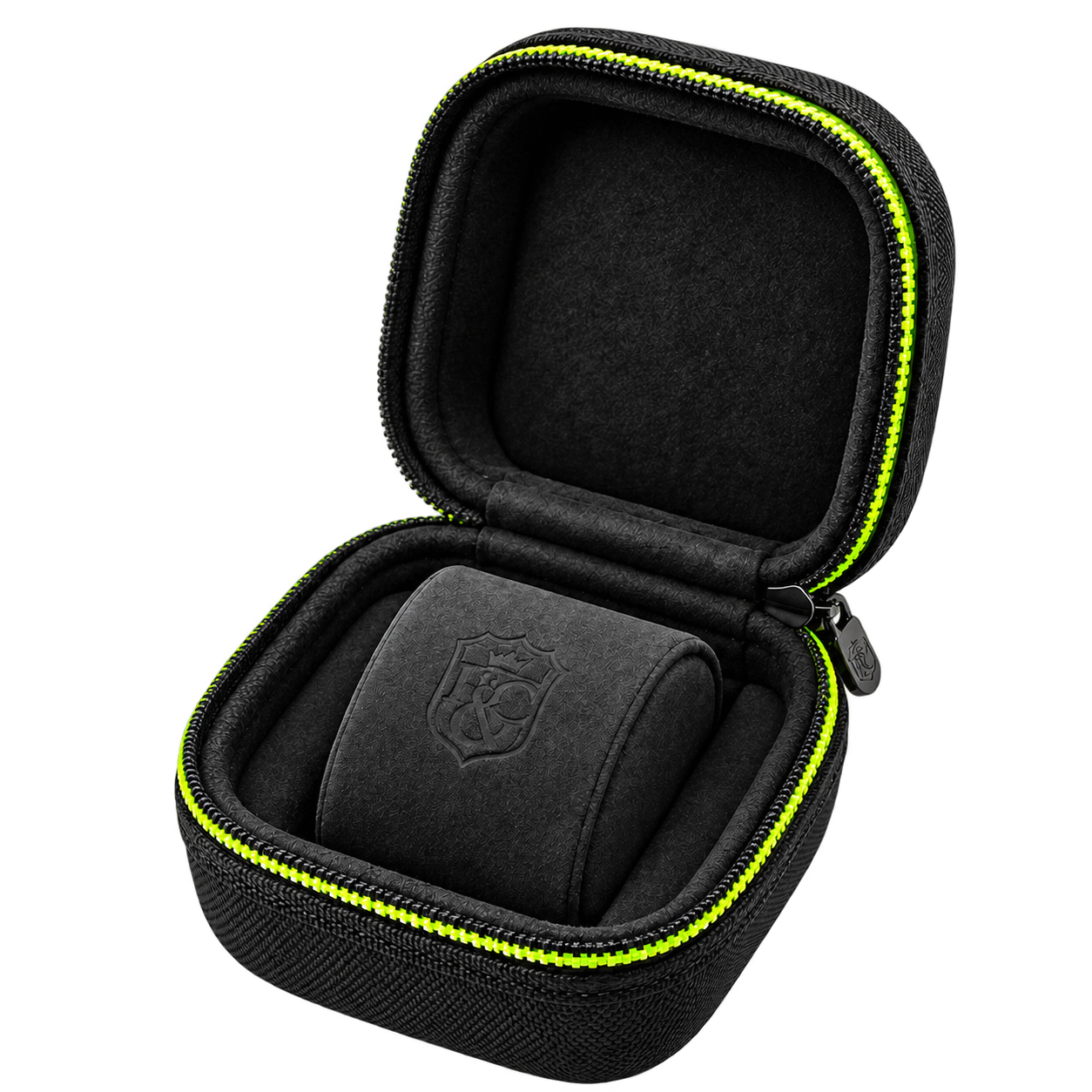 Single-watch travel case — open view