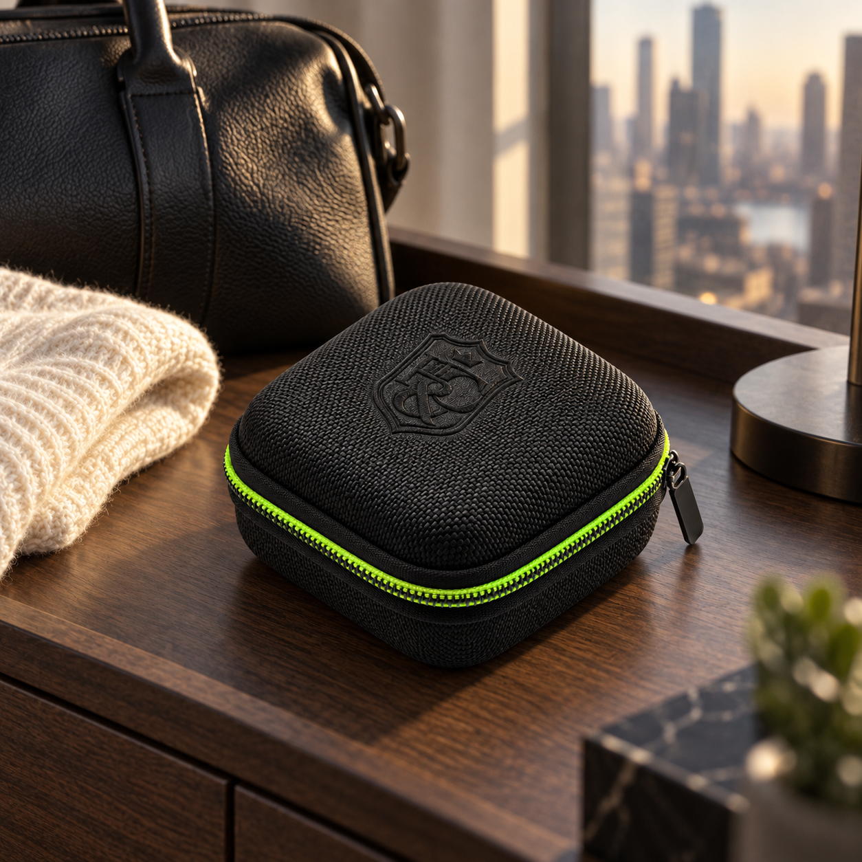 Single-watch travel case — lifestyle campaign photograph