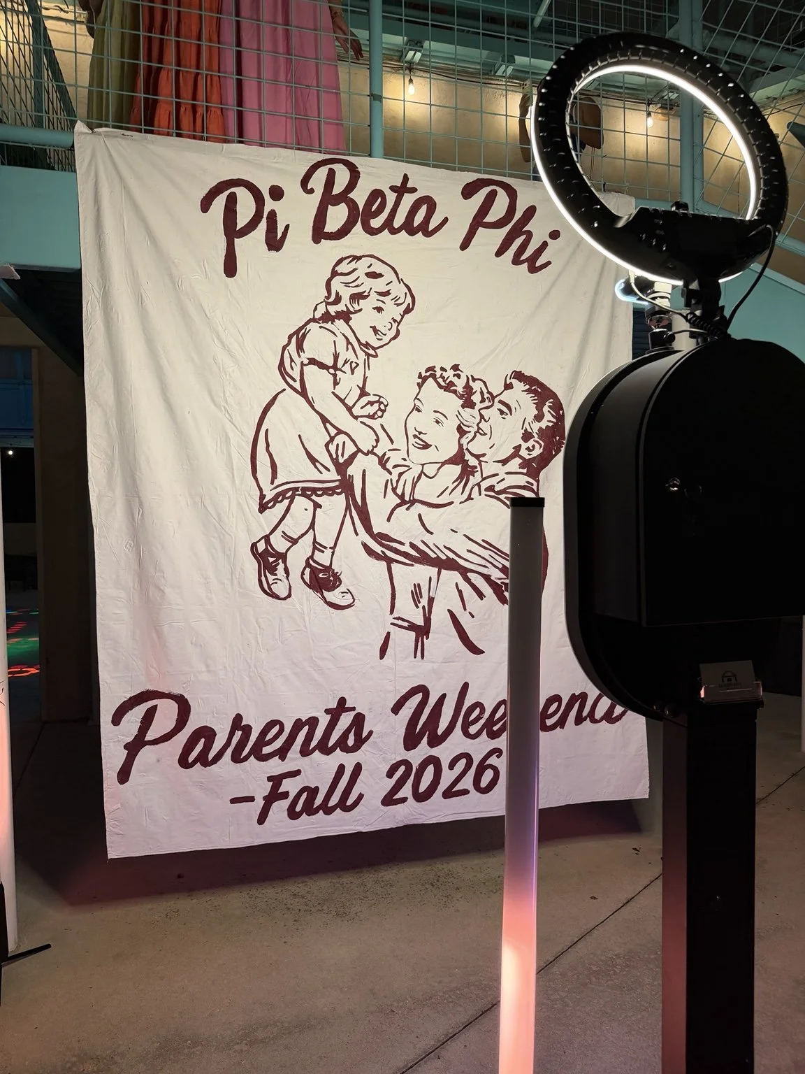 Pi Beta Phi Parents Weekend Fall 2026 backdrop and photo booth ring light