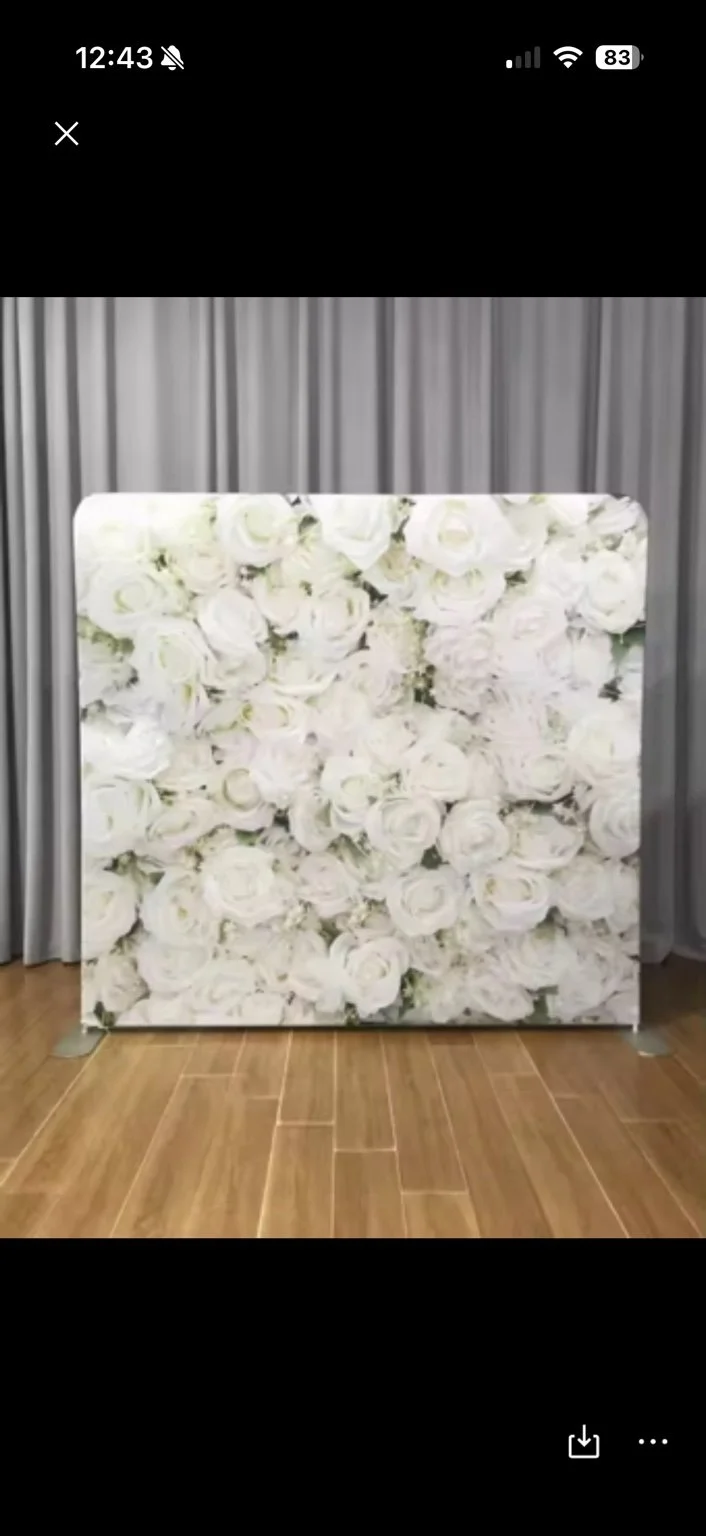 White Floral backdrop design reference with white and ivory flowers.