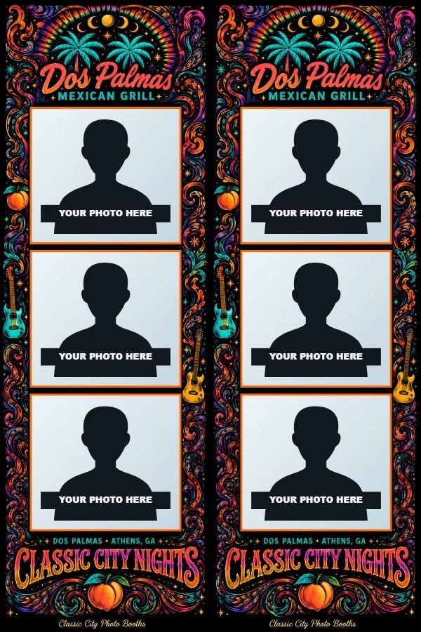 Colorful photo strip design sample for Dos Palmas