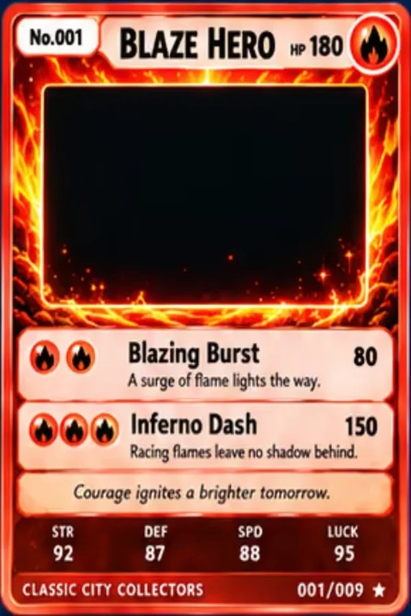 Fire Hero collectible photo card sample design
