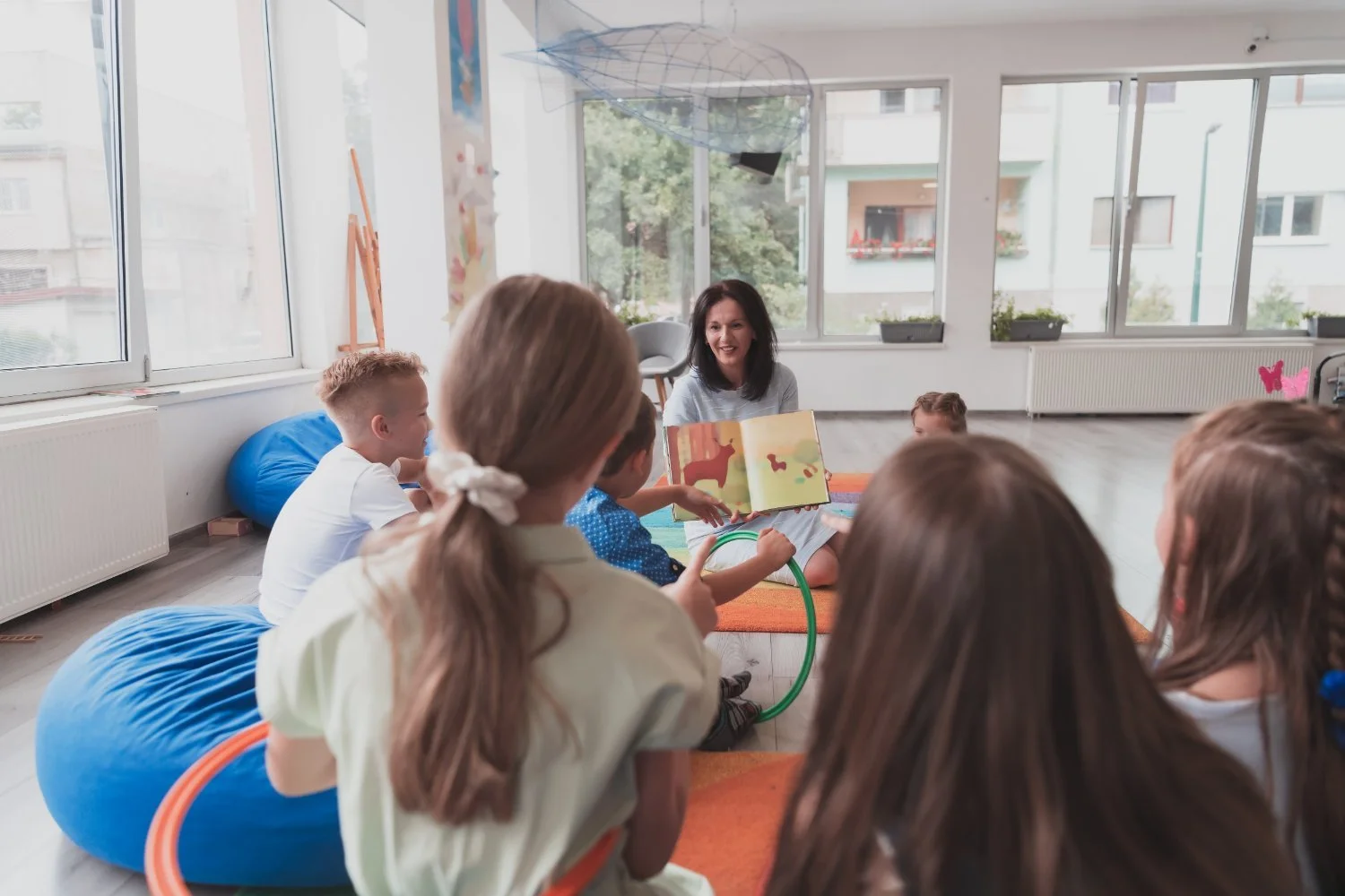 Children reading in a classroom