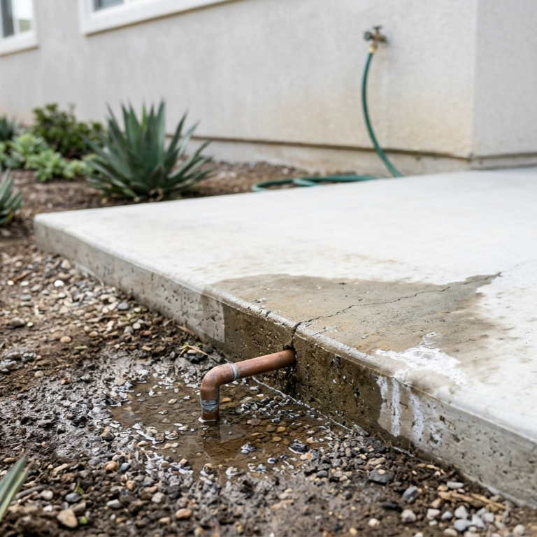 concrete foundation crack with damp patch