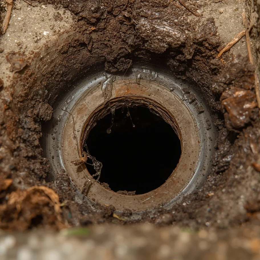 cracked sewer pipe with tree roots entering the crack