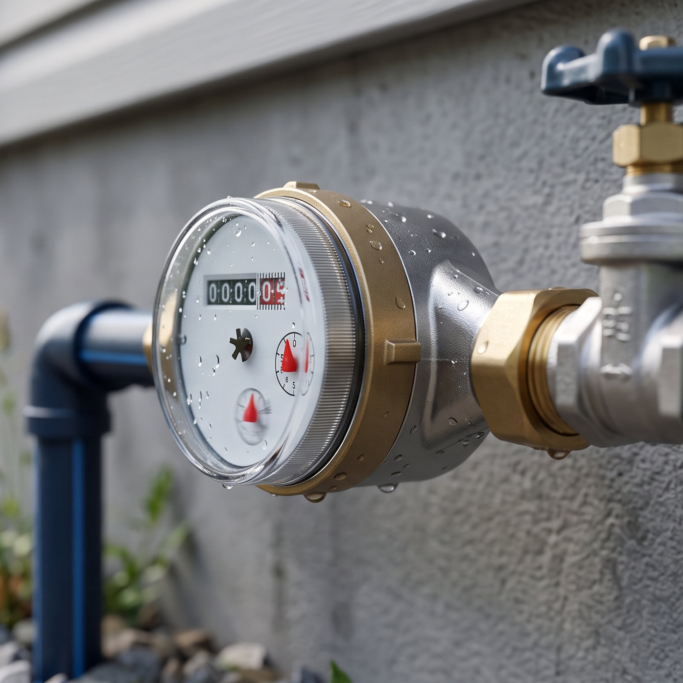 homeowner inspecting water meter with puzzled expression
