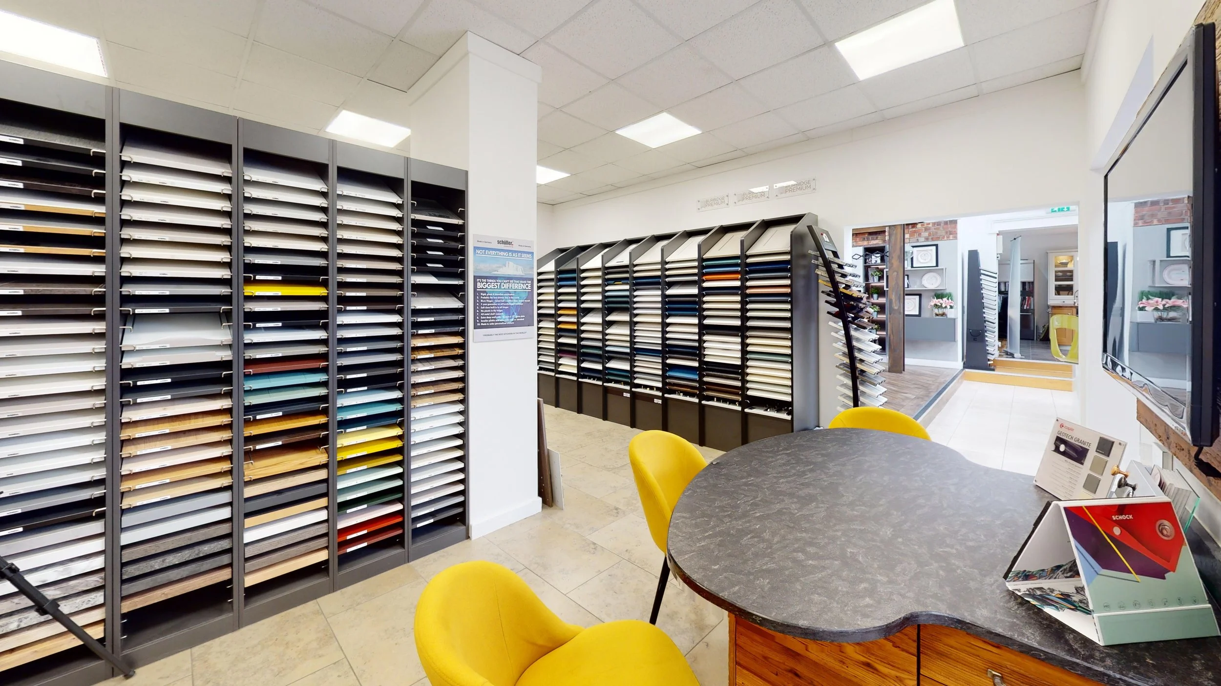 Worksurface and finishing detail display in RFK Rugby showroom