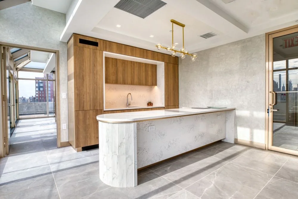Resident kitchen and terrace after conversion
