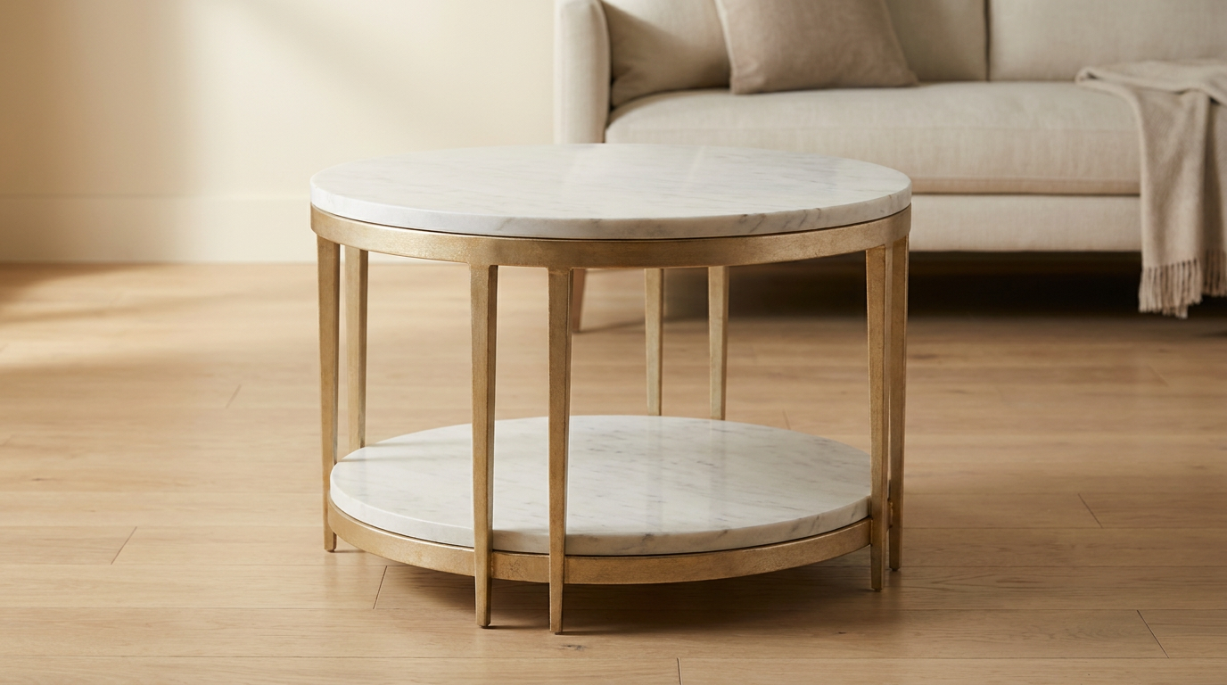 Round Coffee Table with White Marble