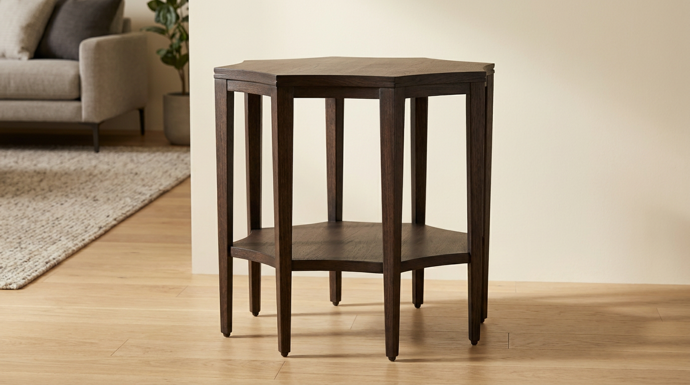 Dark Wood Hexagonal Side Table