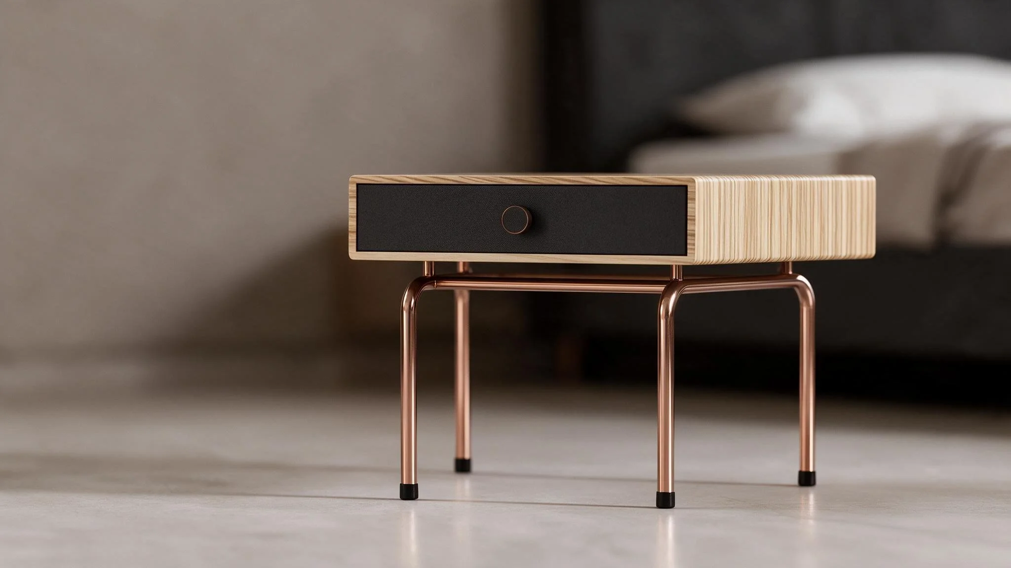 Compact Wood Top Bedside Table