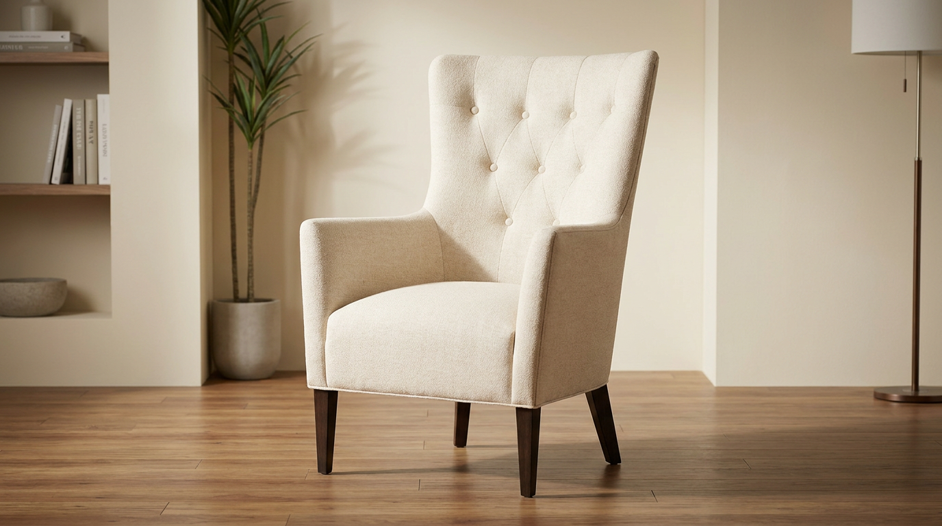 Cream Tufted Wingback Accent Chair