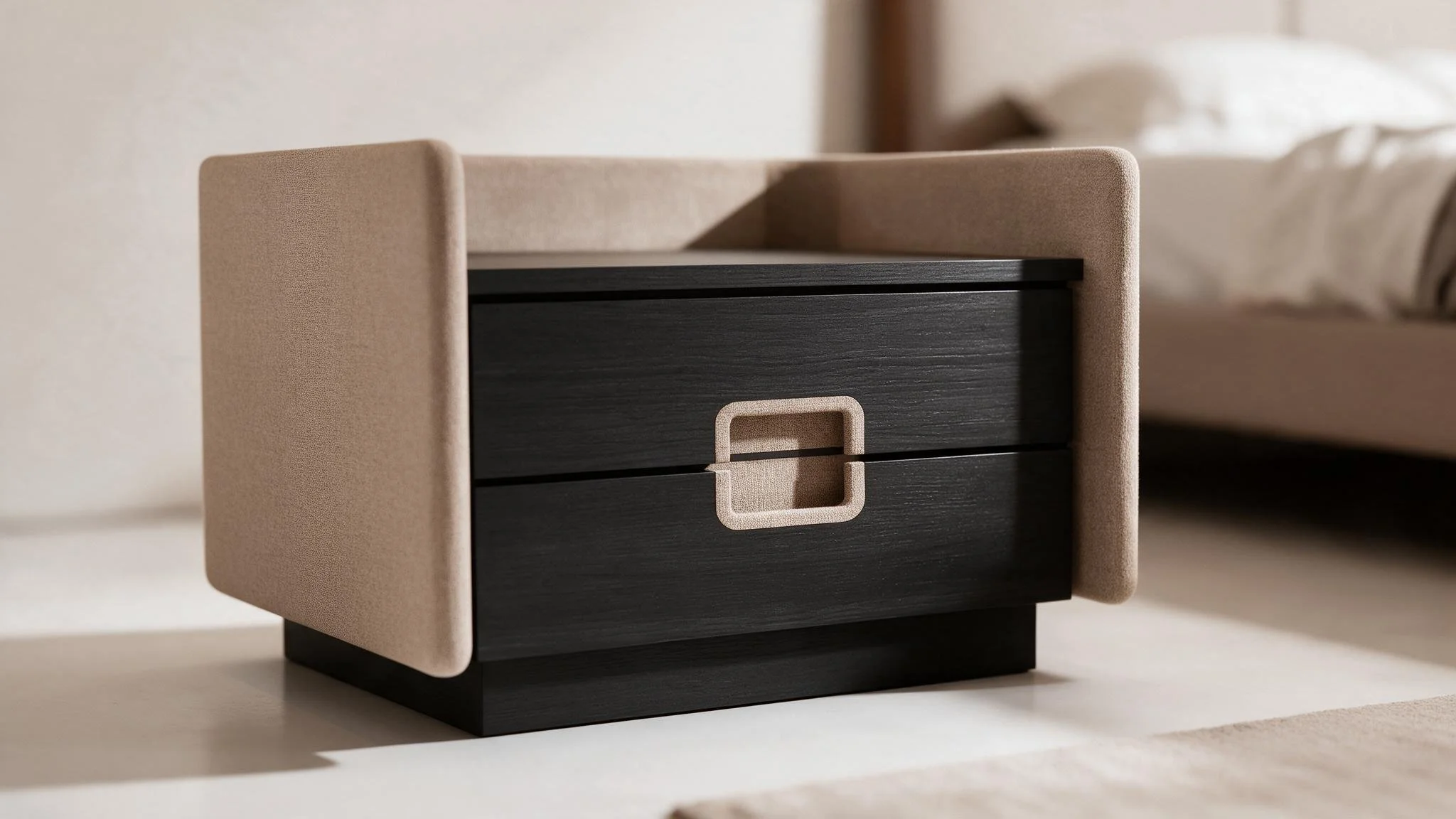 Beige Fabric Upholstered Bedside Table