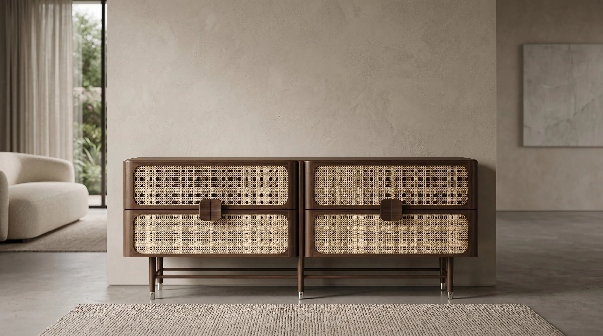 Modern Wooden Cabinet with Woven Detail