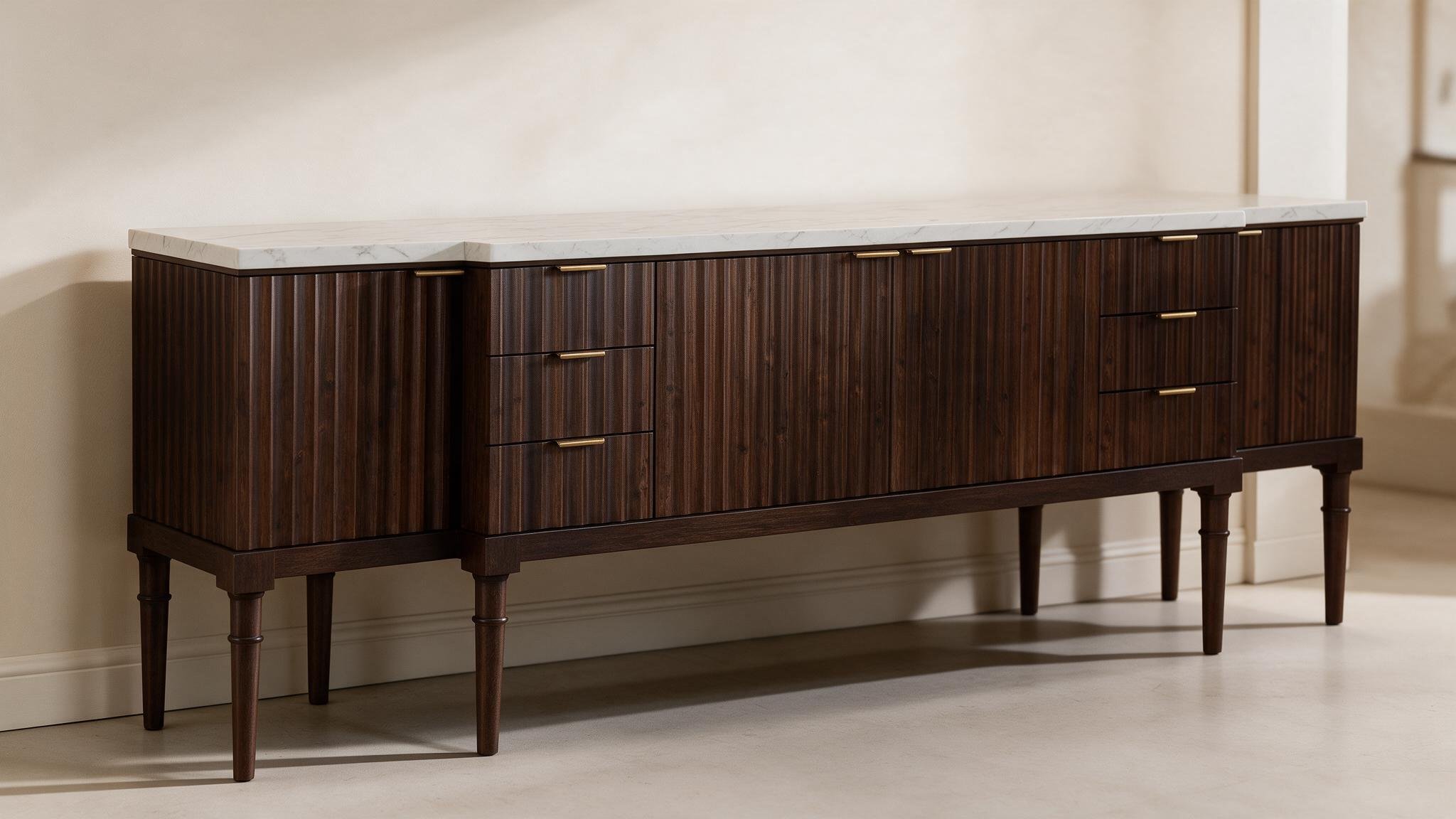 Dark Wood Fluted Sideboard