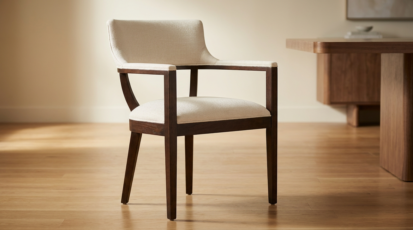 Wood Accent Armchair with Cream Upholstery