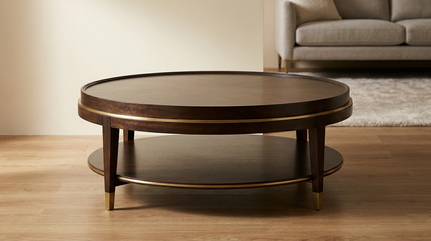 Dark Wood Round Two-Tier Coffee Table