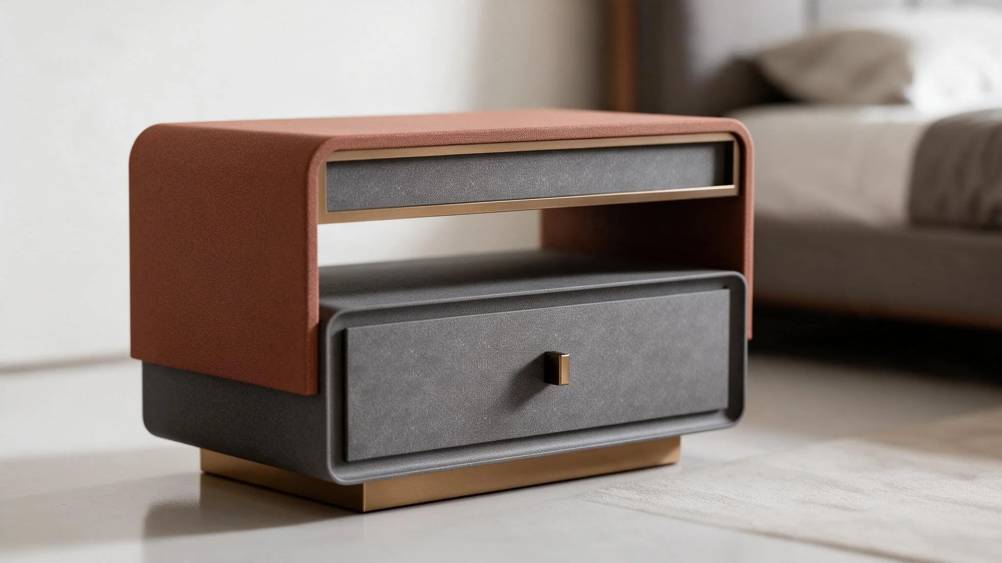 Terracotta Rust Upholstered Bedside Table