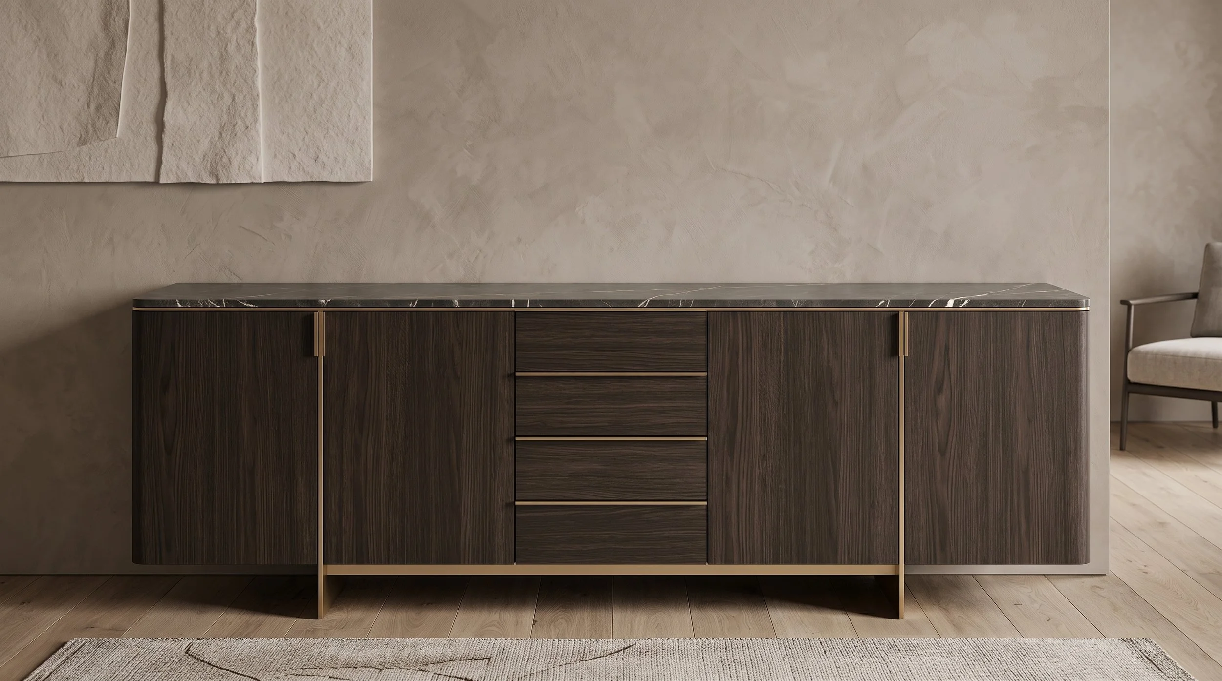 Modern Wood Sideboard with Marble