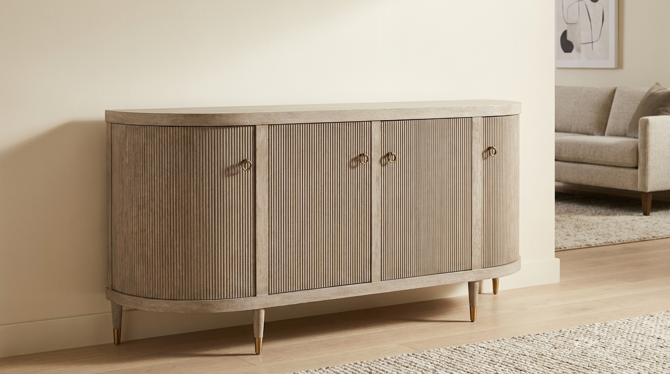 Light Oak Grey Wood Curved Console