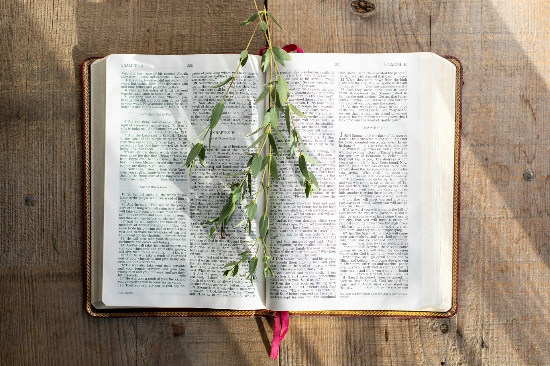 An open Holy Bible on a wooden table, representing Sunday School and Christian education programs at St. Timothy's.