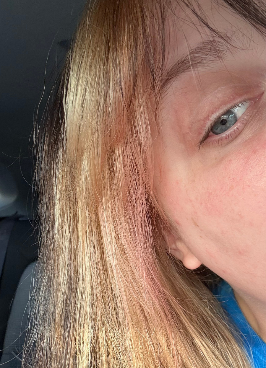 Nikki’s pink neapolitan hair dye attempt from April 2026